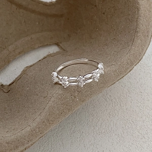 Bague Double Couche en Argent Sterling S999 pour Femme Mode Zirconia Incrusté Bague Ajustable Bijoux de Luxe