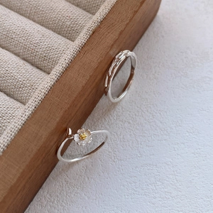 S999 sterling silver jasmine flower couple ring set with elegant forest style design