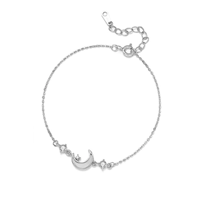 Elegant S999 sterling silver star and moon bracelet with mother of pearl and zircon stones