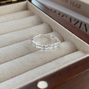 Bague double couche en argent S999 élégante ornée de zircons scintillants, taille ajustable