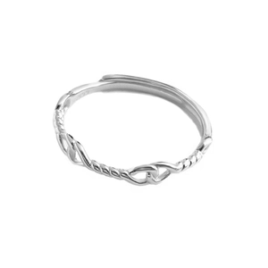 Anello minimalista in argento sterling S999 con nodo a corda e design aperto regolabile