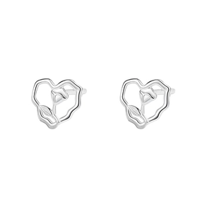 Minimalist S999 sterling silver heart stud earrings with hollow rose design for women