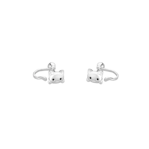Boucles d'oreilles chat en argent sterling S999 poli avec un design félin mignon