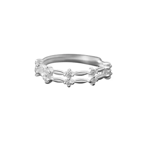 Bague double couche en argent sterling S999 avec zircons au design minimaliste chic