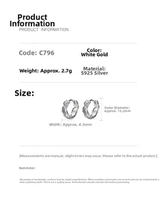Detailed size specifications of wavy S925 sterling silver hoop earrings for women