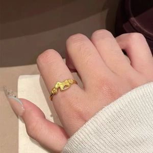 S999 silver horse and copper coin ring in gold finish for women on hand view