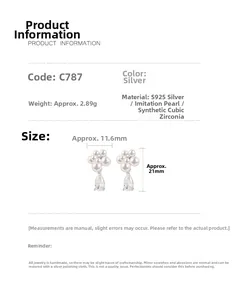Detailed specs of flower earrings with S925 silver, teardrop zircon, and pearls