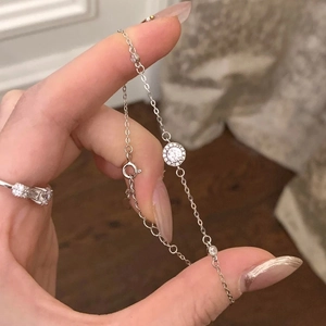 S999 Sterling Silver Zirconia Bracelet For Women Minimalist Dainty Sparkling Adjustable Chain Round Charm Luxury Fine Jewelry Gift