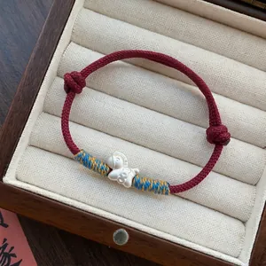 S999 Sterling Silver Year Of The Horse Red String Bracelet For Women New Chinese Style Handmade Woven Good Luck Charm Jewelry
