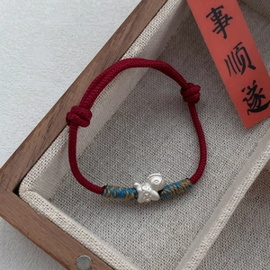 S999 silver horse pendant woven red rope bracelet with traditional lucky design