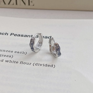 925 Sterling Silver Enamel Hoop Earrings For Women Irregular Wavy Geometric Lavender Blue Drip Oil Jewelry Platinum Plated