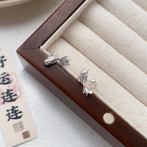 S999 Fine Silver Koi Fish Stud Earrings For Women Lucky Carp Animal Design Screw Ball Back Oriental Fashion Jewelry Earrings