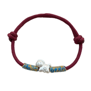 S999 silver horse charm woven red string bracelet with traditional Chinese zodiac design