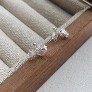 S999 sterling silver koi fish screw back stud earrings with detailed fish scale engraving