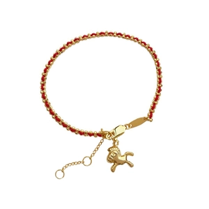 Bracelet minimaliste en corde rouge argent S925 avec pendentif poney en or et fermoir