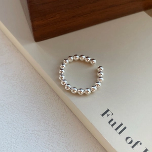 Bague ouverte minimaliste en argent sterling S925 avec billes polies et taille ajustable