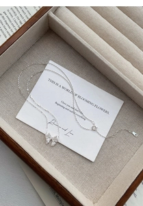 Detail of S999 sterling silver butterfly necklace with micro-paved sparkling crystals