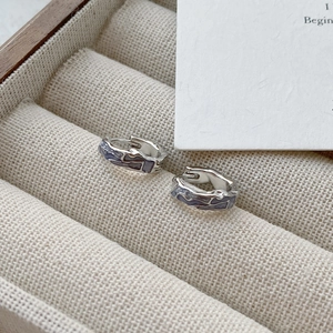 S925 Sterling silver hoop earrings with irregular wave design and purple enamel inlay