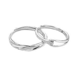 Minimalistische S999 Sterlingsilber Partnerringe verstellbar mit Wellen- und Matt-Textur
