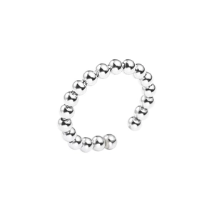 Bague ouverte minimaliste en argent sterling S925 avec perles rondes argentées polies