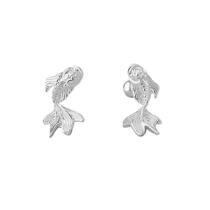 Exquisite S999 sterling silver koi fish stud earrings with realistic scales and flowing fins