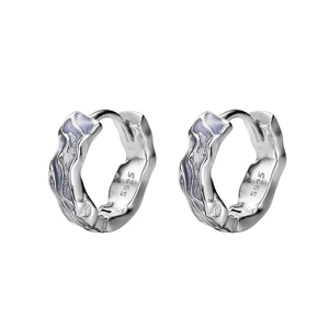 Elegant S925 sterling silver irregular hoop earrings with lavender drip glaze enamel