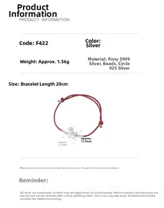Detailed size specifications of S999 silver horse pendant and red braided bracelet