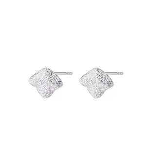Minimalist S999 sterling silver geometric square stud earrings with brushed matte texture