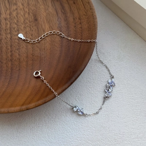 Elegant S999 Fine Silver Purple Enamel Flower Bracelet For Women Luxury Inlaid Rhinestone Chain Jewelry Valentine Gift