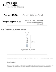 Detailed size and material chart for S999 silver blue teardrop zircon necklace