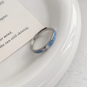 Bague étoile en argent S999 minimaliste avec émail bleu et anneau ajustable