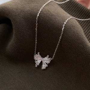 Elegant S999 sterling silver butterfly necklace with sparkling zircon pavé setting