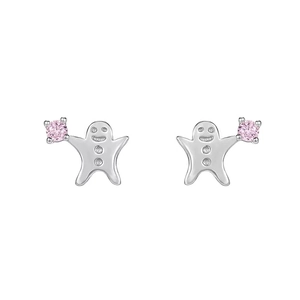 Süße S999 Silber Lebkuchenmann Ohrstecker mit rosa Edelstein und weißen Steinen