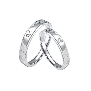 Adjustable S999 silver couple rings with exquisite butterfly and floral engraved patterns