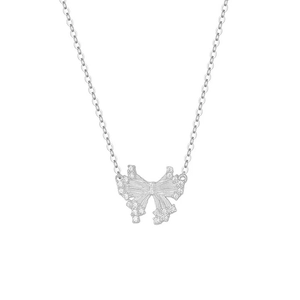 Elegant S999 silver butterfly pendant necklace with zircon stones on simple O-chain