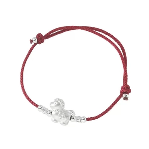 Red woven rope bracelet with S999 silver horse charm and auspicious coin pattern