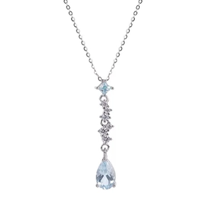Elegant S999 silver blue tear drop zircon necklace with shimmering diamond accents