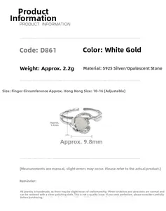 S925 silver irregular lava ring with opal stone details and measurement dimensions