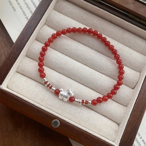 Bracciale di Perle in Agata Rossa in Argento Sterling S999 per Donna Ciondolo Cavallo Zodiacale Fortunato Gioielli Cinesi