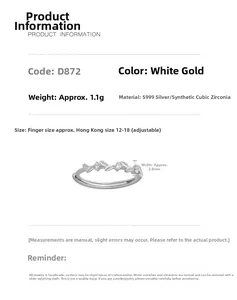 Detailed size chart for S999 silver leaf ring with zircon featuring adjustable band info