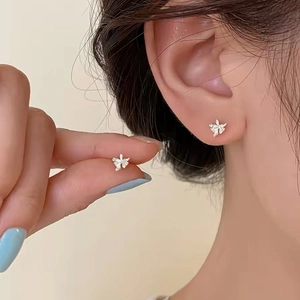 Orecchini a Bottone in Argento Sterling S999 Piccola Orchidea Con Zirconia Cubica Fiori Minimalista Gioielli per Donna Ragazza
