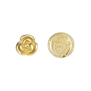 Asymmetric S999 sterling silver rose and prince stud earrings with gold-plated finish