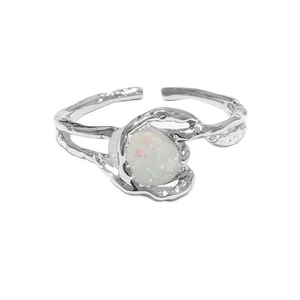 S925 sterling silver irregular lava opal ring with adjustable branch design for women