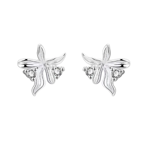 Orecchini a perno a fiore di orchidea in argento S999 con zirconi cubici scintillanti