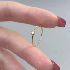 925 Sterling Silver Gold Plated Zirconia Open Adjustable Thin Band Ring For Women Light Luxury Niche Minimalist Jewelry