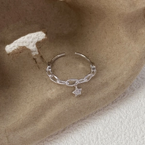 Bague étoile ajustable en argent sterling S925 avec élément de chaîne et zircone étincelante