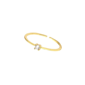 Minimalist S925 sterling silver open ring with gold plating and four-prong round zircon