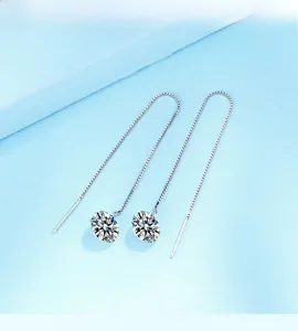 Detailed shot of S925 sterling silver drop earrings with sparkling round zirconia crystals