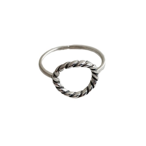 Bague ouverte vintage en argent sterling S925 avec corde torsadée creuse pour femmes
