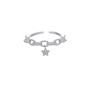 Bague chaîne élégante en argent sterling S925 avec pendentif étoile et design ouvert